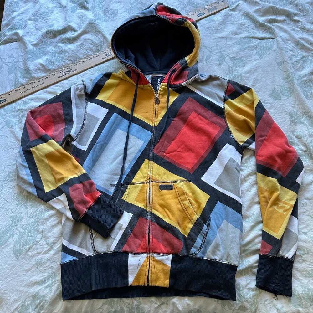 Vintage Y2K full zip Billabong Hoodie Black multicolor Design Size Small